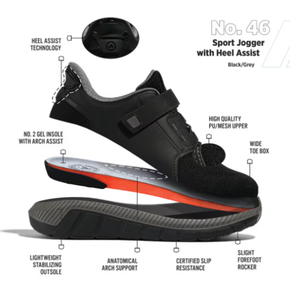 Quick Ship Anodyne No. 46 Men's Sport Jogger w/ Heel Assist-Black Grey