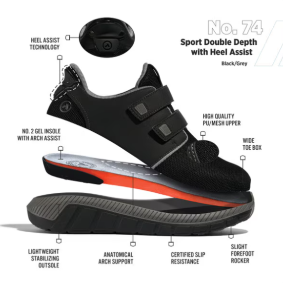 Quick Ship Anodyne No. 74 Men's Sport Double Depth w/ Heel Assist-Black Grey