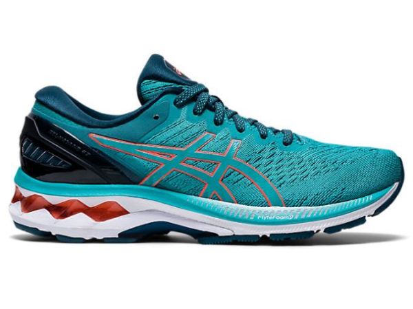 ASICS SHOES | GEL-KAYANO 27 - Techno Cyan/Sunrise Red