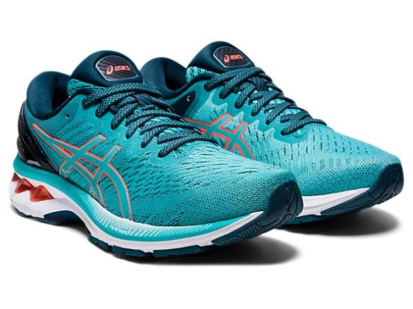 ASICS SHOES | GEL-KAYANO 27 - Techno Cyan/Sunrise Red