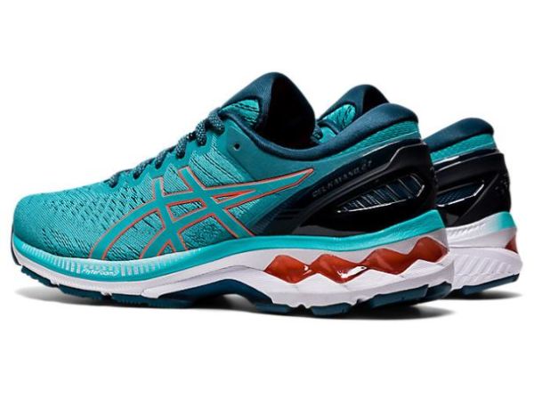 ASICS SHOES | GEL-KAYANO 27 - Techno Cyan/Sunrise Red