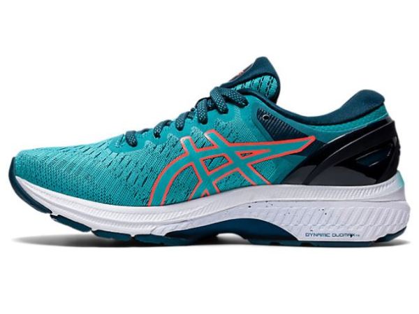 ASICS SHOES | GEL-KAYANO 27 - Techno Cyan/Sunrise Red