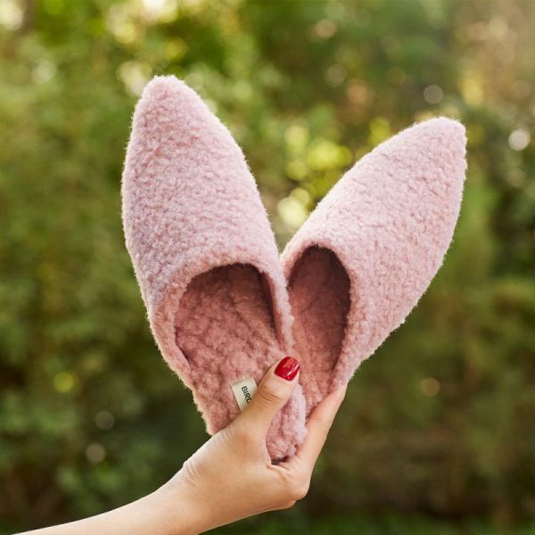 Birdies | The Lark-Pink Faux Shearling Women Slide-Blush Faux Shearling