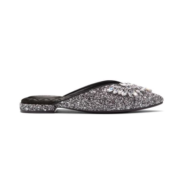 Birdies | The Swan-Jeweled Black Sparkle Women Slide-Jeweled Gunmetal Sparkle