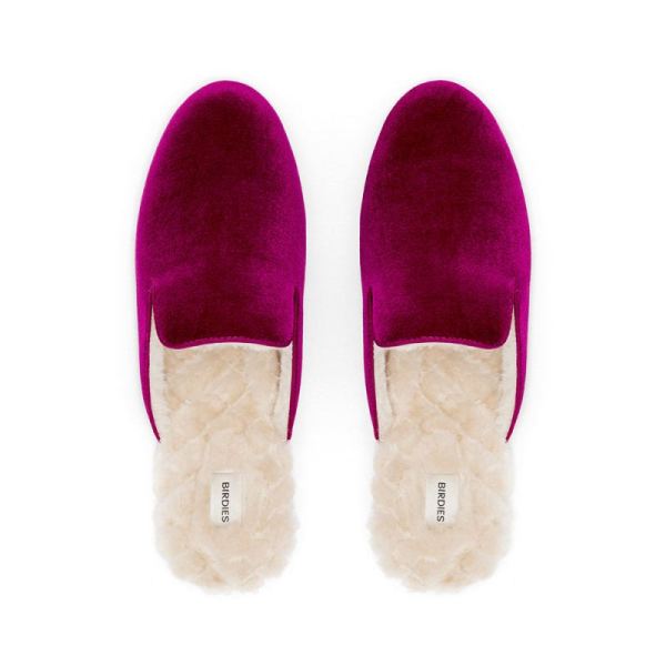 Birdies | The Phoebe-Pink Velvet Fur-Lined Women Slide-Wild Berry Faux Fur