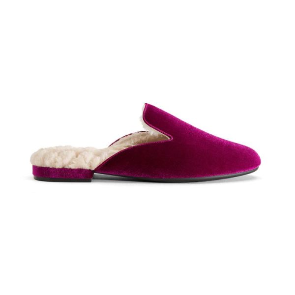 Birdies | The Phoebe-Pink Velvet Fur-Lined Women Slide-Wild Berry Faux Fur