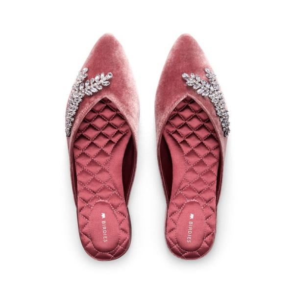 Birdies | The Swan-Jeweled Pink Velvet Women Slide-Jeweled Raspberry