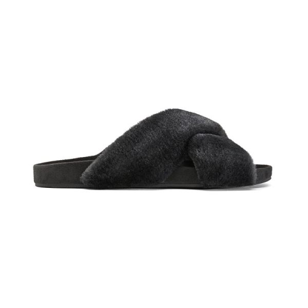 Birdies | The Robin-Black Faux Fur Women Slide-Black Faux Fur