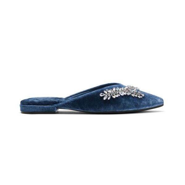 Birdies | The Swan-Jeweled Blue Velvet Women Slide-Jeweled Ocean