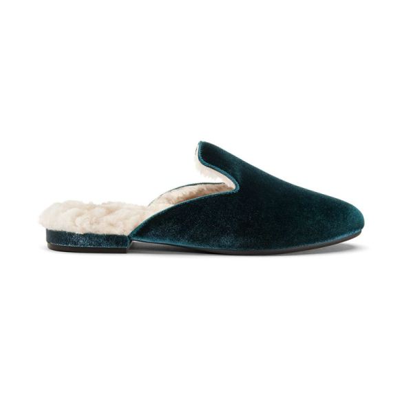 Birdies | The Phoebe-Green Velvet Fur-Lined Women Slide-Emerald Faux Fur