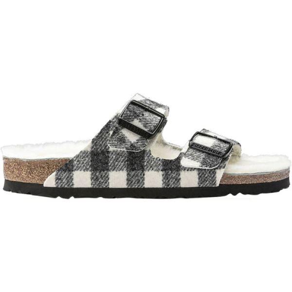 Birkenstock-Women's Arizona Shearling Two Strap Slide Plaid White/Natural Wool