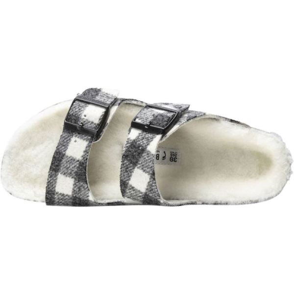 Birkenstock-Women's Arizona Shearling Two Strap Slide Plaid White/Natural Wool