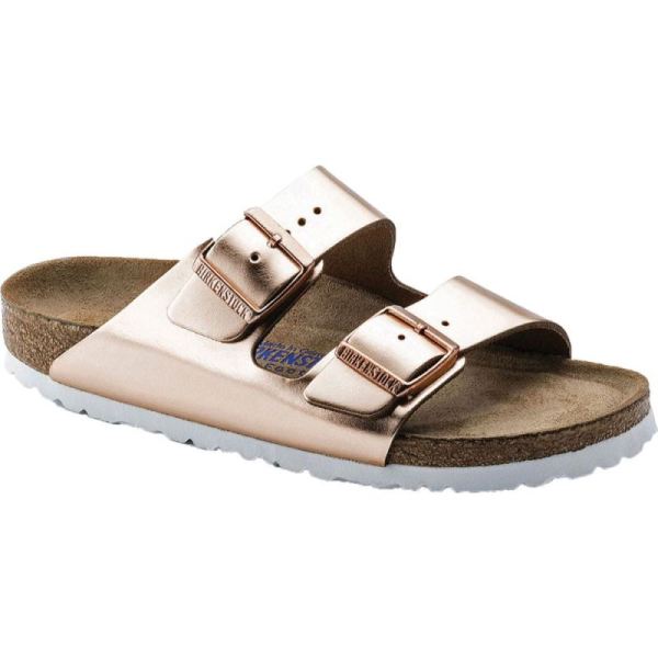 Birkenstock-Women's Arizona Soft Footbed Leather Slide Copper Metallic