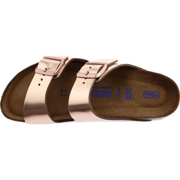 Birkenstock-Women's Arizona Soft Footbed Leather Slide Copper Metallic