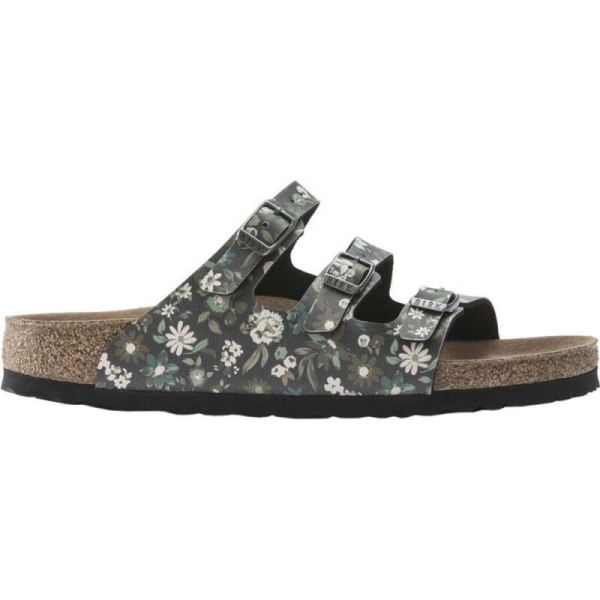 Birkenstock-Women's Florida Fresh Vegan Strappy Slide Magical Flower Dark Teal Birko-Flor