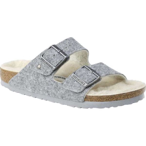 Birkenstock-Women's Arizona Happy Lamb Slide Light Gray/Natural Wool