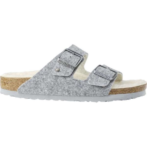 Birkenstock-Women's Arizona Happy Lamb Slide Light Gray/Natural Wool