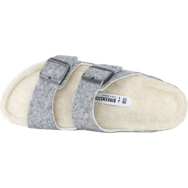 Birkenstock-Women's Arizona Happy Lamb Slide Light Gray/Natural Wool