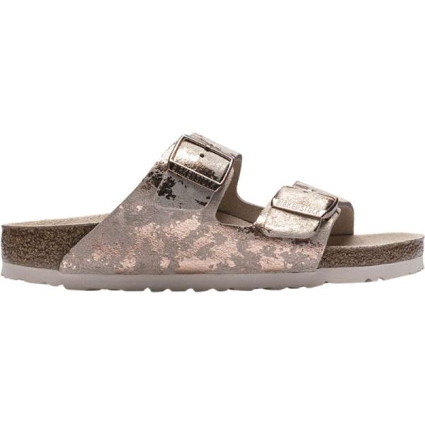 Birkenstock-Women's Arizona Vintage Two Strap Slide Vintage Metallic Rose Copper Leather