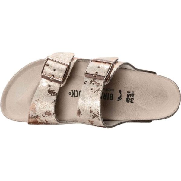 Birkenstock-Women's Arizona Vintage Two Strap Slide Vintage Metallic Rose Copper Leather