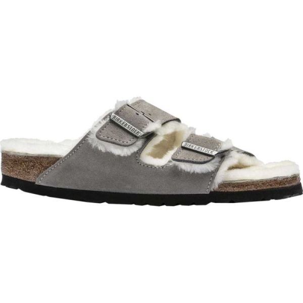 Birkenstock-Women's Arizona Shearling Slide Stone Coin/Natural Suede/Shearling