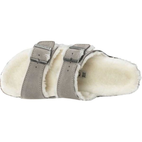 Birkenstock-Women's Arizona Shearling Slide Stone Coin/Natural Suede/Shearling