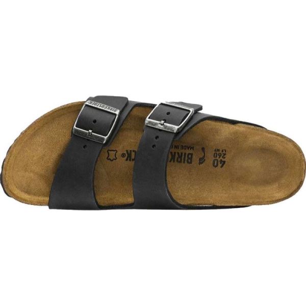 Birkenstock-Men's Arizona Oiled Leather Slide Black Oiled Leather