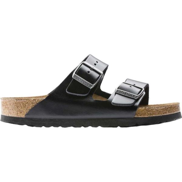 Birkenstock-Women's Arizona Amalfi Leather with Soft Footbed Slide Black Amalfi Leather