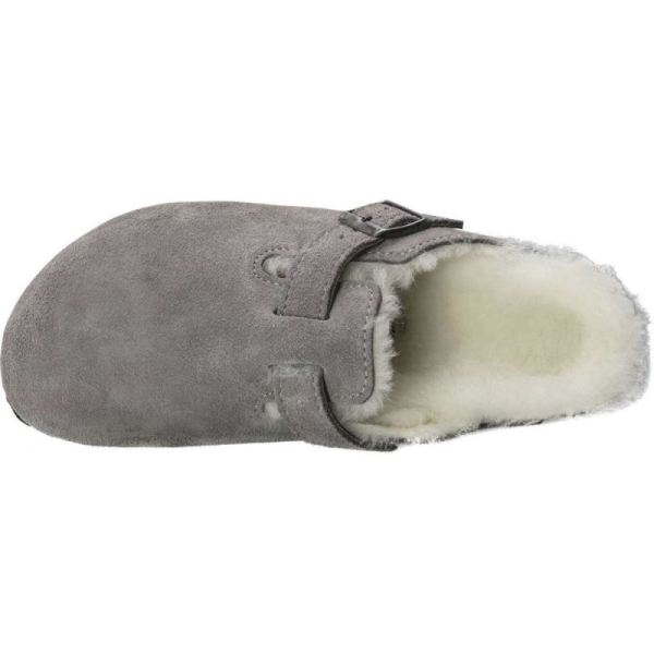 Birkenstock-Women's Boston Suede Shearling Clog Stone Coin/Natural Suede/Shearling