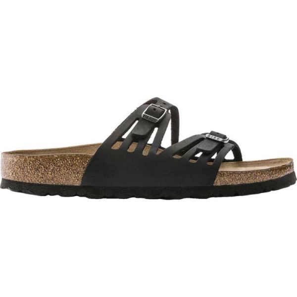 Birkenstock-Women's Granada Soft Footbed Slide Black Oiled Leather