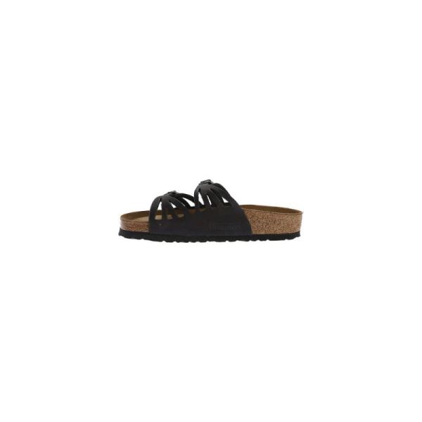 Birkenstock-Women's Granada Soft Footbed Slide Black Oiled Leather