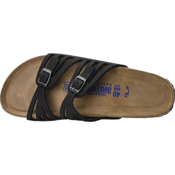 Birkenstock-Women's Granada Soft Footbed Slide Black Oiled Leather