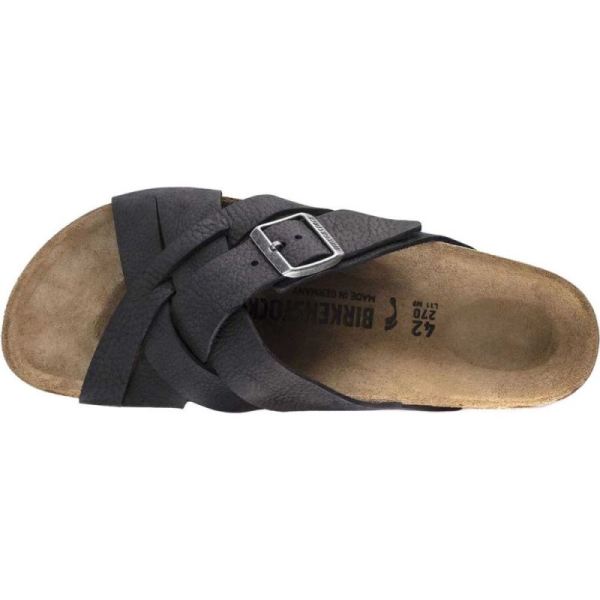 Birkenstock-Men's Lugano Oiled Leather Slide Camberra Black Oiled Nubuck Leather