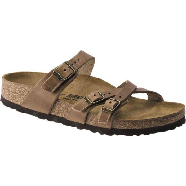 Birkenstock-Women's Franca Oiled Leather Strappy Slide Tobacco Oiled Leather