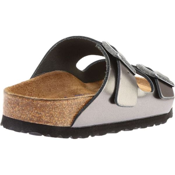 Birkenstock-Women's Arizona Soft Footbed Leather Slide Metallic Anthracite Leather