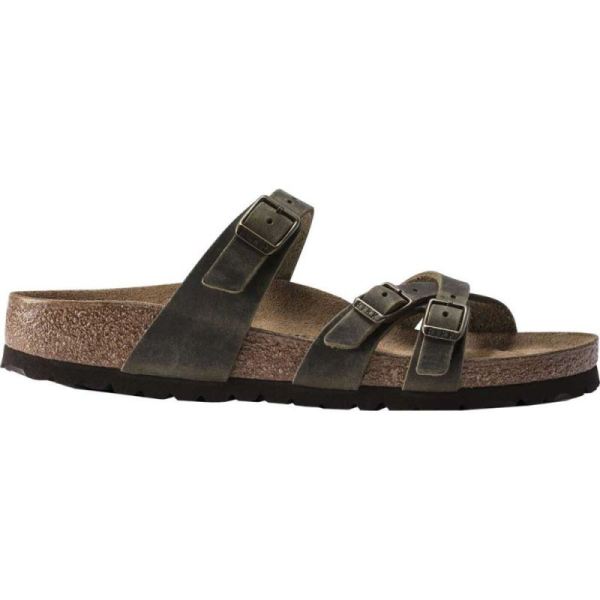 Birkenstock-Women's Franca Oiled Leather Strappy Slide Jade Oiled Leather