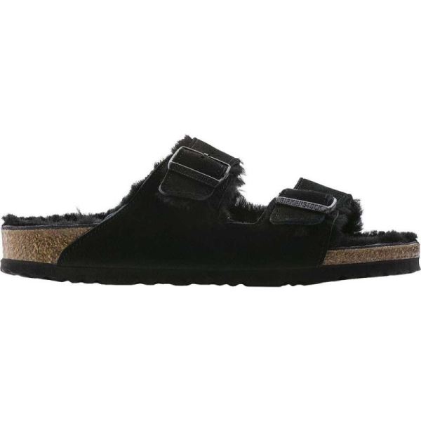 Birkenstock-Women's Arizona Shearling Slide Black Suede/Black Shearling