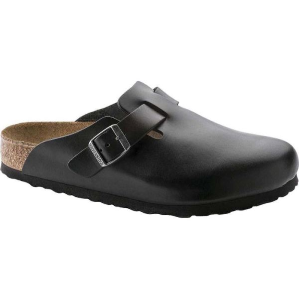 Birkenstock-Women's Boston Amalfi Leather Soft Footbed Clog Black Amalfi Leather