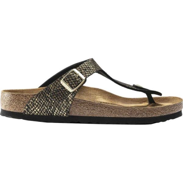 Birkenstock-Women's Gizeh Thong Sandal Shiny Python Black Microfiber