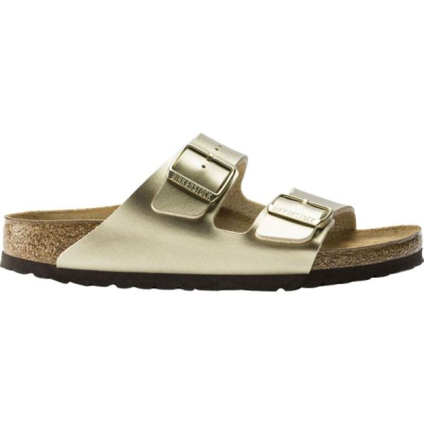 Birkenstock-Women's Arizona Buckle Two Strap Slide Gold Birko-Flor