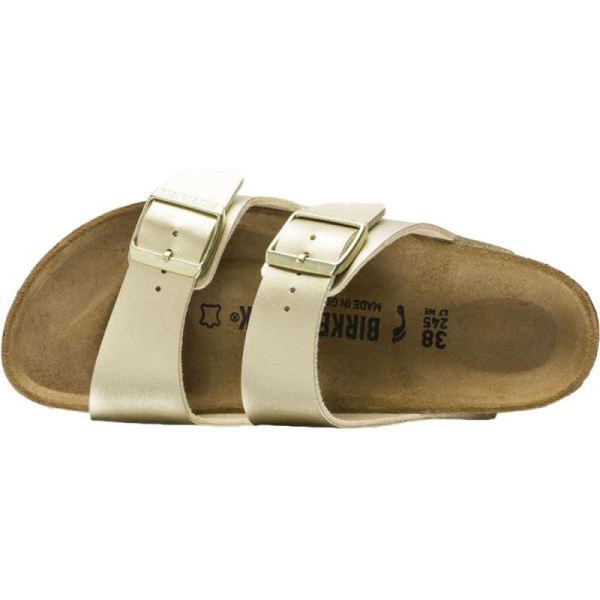 Birkenstock-Women's Arizona Buckle Two Strap Slide Gold Birko-Flor