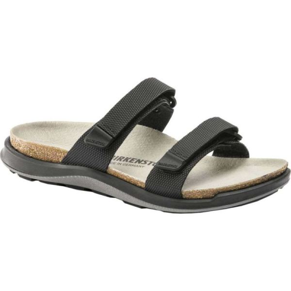 Birkenstock-Women's Sahara Two Band Birko-Flor Slide Futura Black Birko-Flor