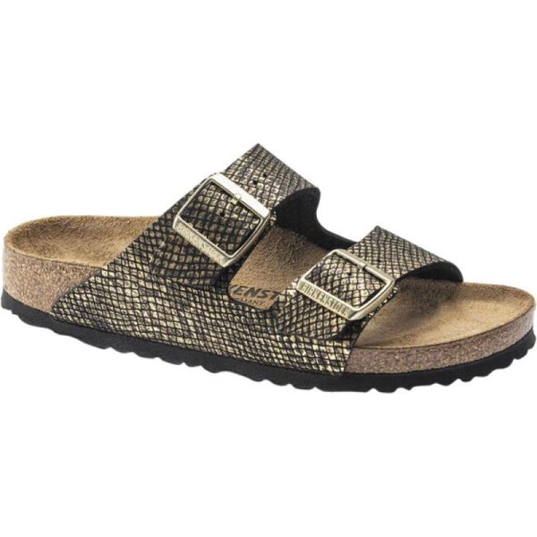 Birkenstock-Women's Arizona Python Two Strap Slide Shiny Python Black Microfiber