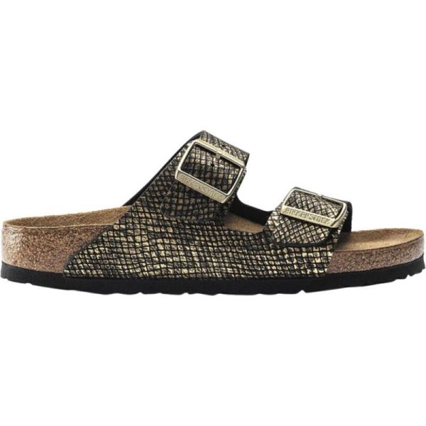 Birkenstock-Women's Arizona Python Two Strap Slide Shiny Python Black Microfiber