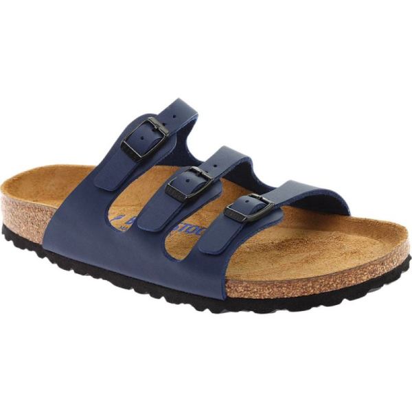 Birkenstock-Women's Florida Birko-Flor Soft Footbed Slide Navy Birko-Flor