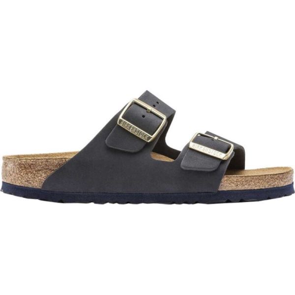 Birkenstock-Women's Arizona Soft Footbed Nubuck Slide Midnight Nubuck