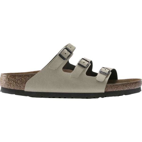 Birkenstock-Women's Florida Fresh Three Strap Slide Stone Pull Up Birko-Flor