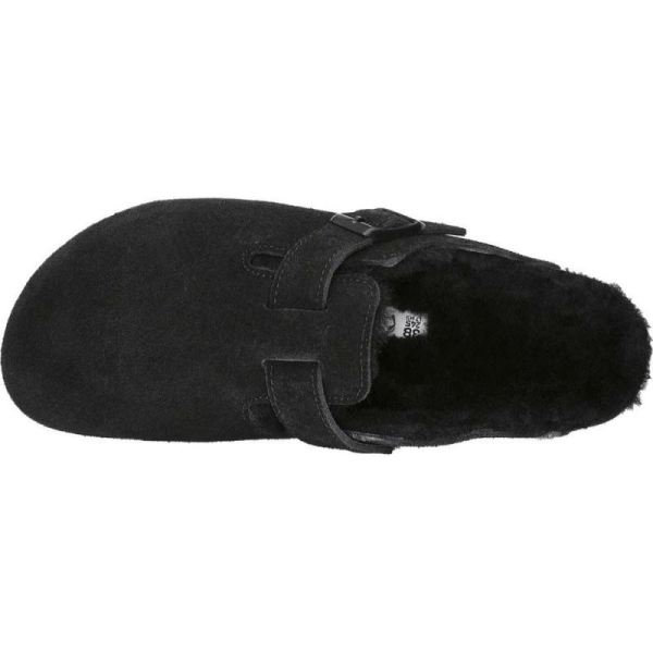 Birkenstock-Women's Boston Suede Shearling Clog Black Suede/Black Shearling