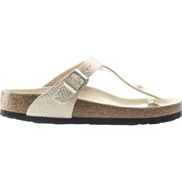 Birkenstock-Women's Gizeh Thong Sandal Shiny Python Eggshell Microfiber