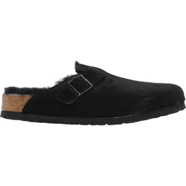 Birkenstock-Men's Boston Shearling Clog Black/Black Suede